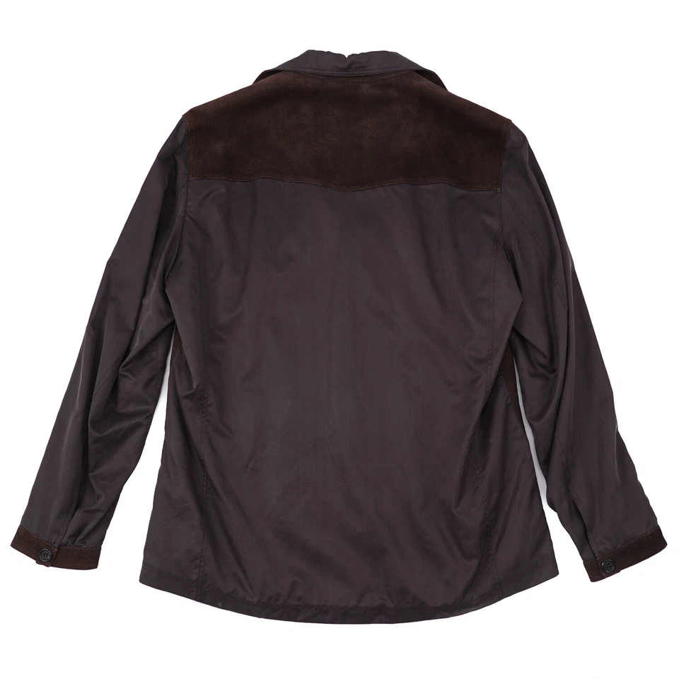 Легкая шоколадно-коричневая шелковая куртка Kiton с кожаными деталями M (ЕС 50) - Изображение 2 из 4