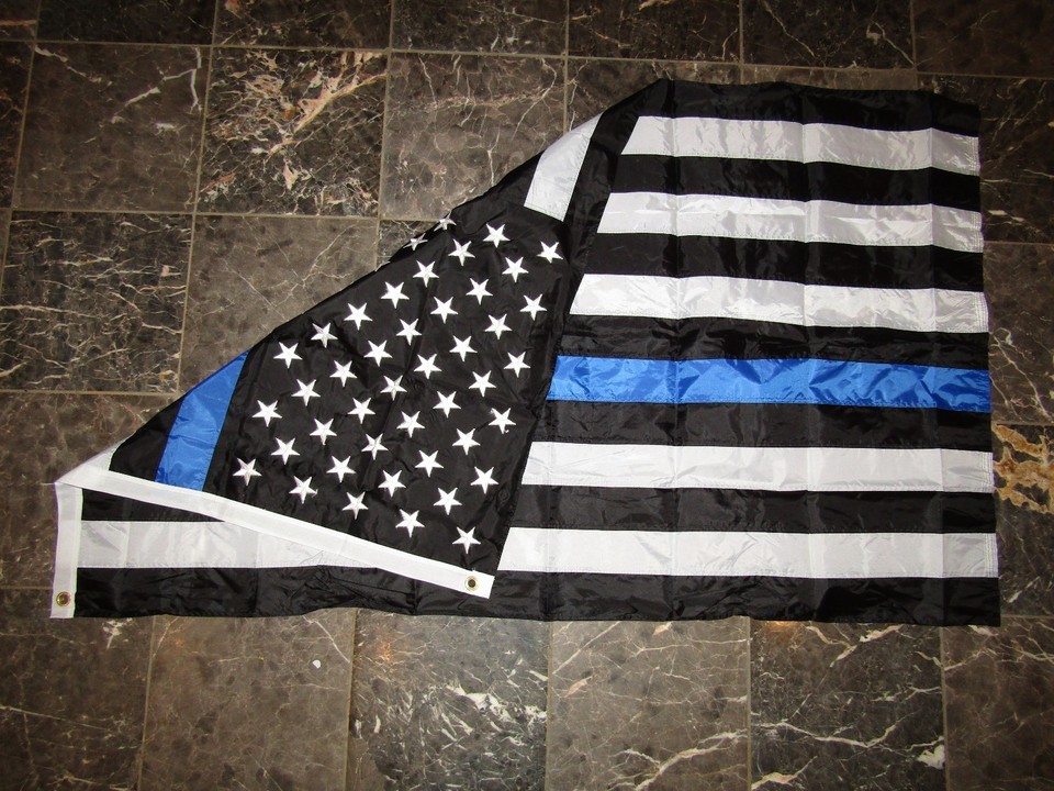Bandiera USA Thin Blue Line 3'x5' In Nylon Ricamato, Ricordo Polizia