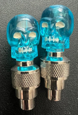 Motorcycle Blue Skull Valve Stem Plastic Light Up Covers New Out of Package
