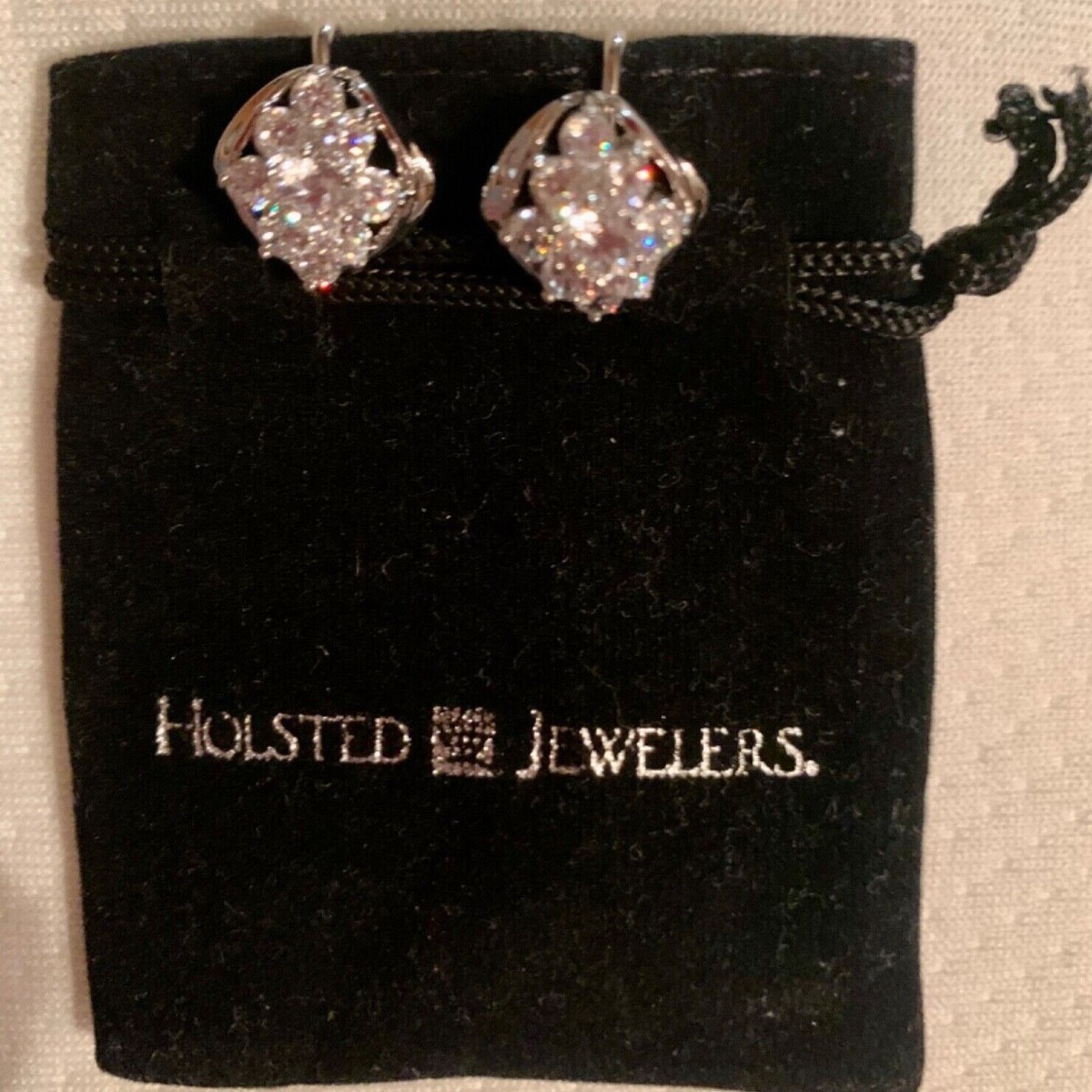 Holsted Jewelers CZ Earrings Clipped Cluster Velvet Bag