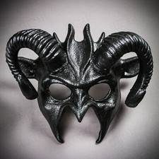 Halloween Party Demon Devil Satan Black Twisted Horns Masquerade Face Mask Black