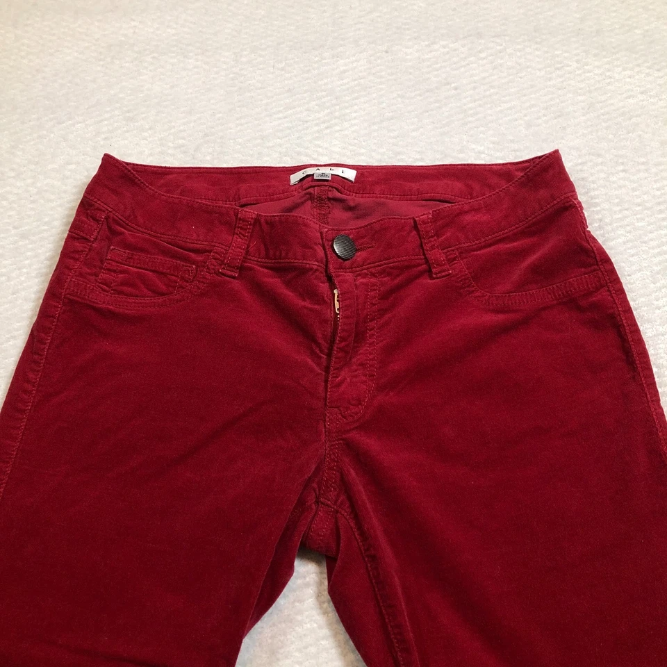 Pantalones de pana Cabi para mujer talla 6 rojo vino tiro medio rectos bolsillos elásticos Foto 4 de 4