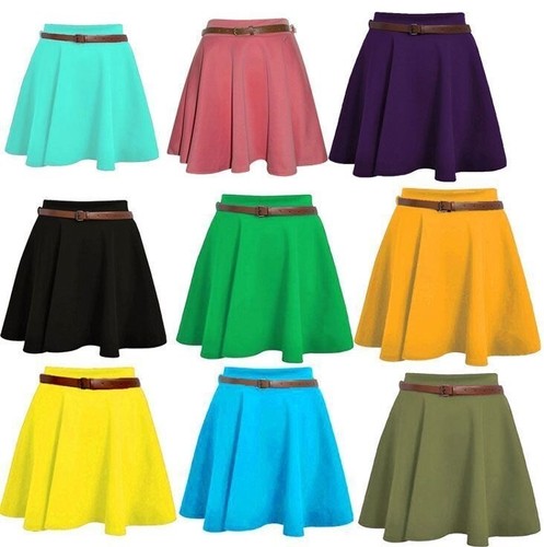 Women's skater skirt plus size flared plain elastic waist ladies short size 8-22 - Picture 3 of 11