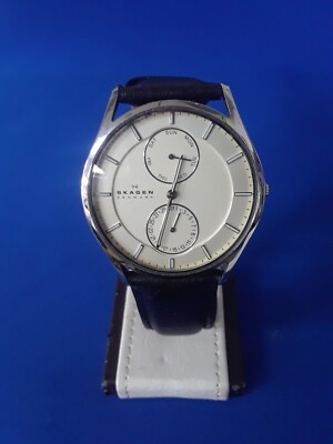 SKAGEN MENS HOLST WHITE DIAL BLACK LEATHER BAND MULTIFUNCTION QUARTZ SKW 6136