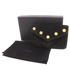 CHANEL CC Used V-Stitch Pouch Black Suede Vintage Italy #AG968 A