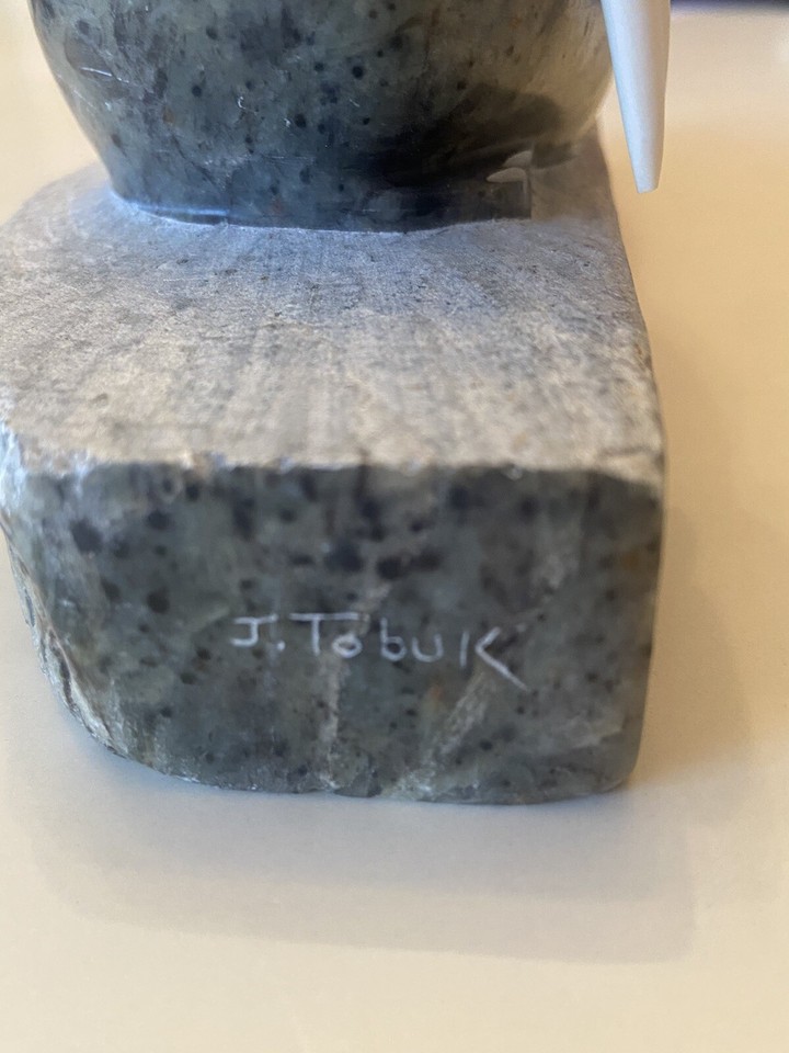 Vintage Hand Carved Signed J. Tobuk Inuit Walrus Soapstone Statue eBay