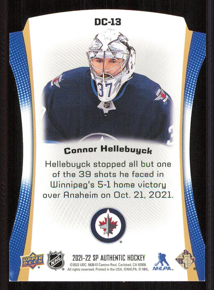 2021-22 SP Authentic Die Cuts Blue #DC13 Connor Hellebuyck - Image 2 of 2