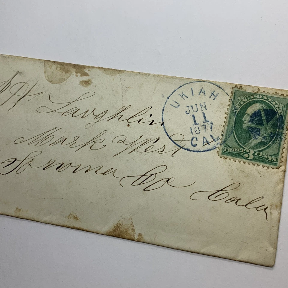 1877 U.S. LONG COVER WITH BLUE FANCY CANCEL UKIAH CALIFORNIA TO SONOMA - Image 3 of 4