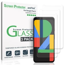 Google Pixel 4 Screen Protector (3 Pack), amFilm Premium Real Tempered Glass