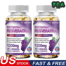2 Bottles 1200MG Resveratrol Maximum Strength Natural AntiAging Antioxidant