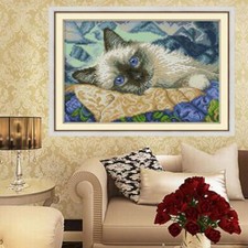 Handgemachte Bandstickerei Katzenmalerei  Gestempelter Kreuzstich 30 x 21 cm