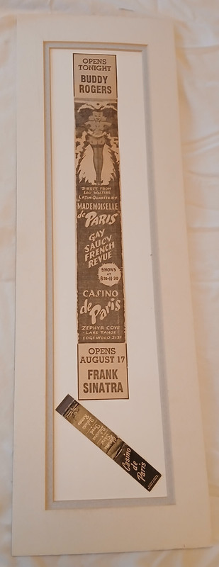 "RARE"  CASINO de PARIS   Ad & Matchcover  1950s    Lake Tahoe NV
