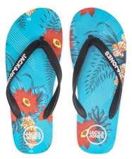 Jack  Jones flip flops with floral logo in Blue 13/14