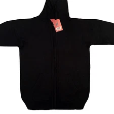 WOMEN HANDMADE ANDEAN ALPACA SOLID BLACK ZIP HOODIE SWEATER SZ XL