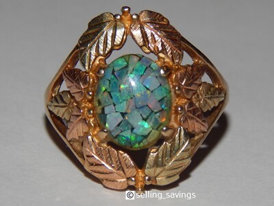 10K SOLID BLACK HILLS TRI COLOR GOLD MOASIC OPAL