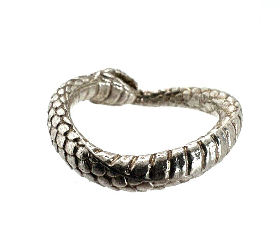 Solid Sterling Silver Snake Eating Tail Ring Very… - image 6