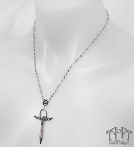 Gothic Vampire BAT WINGS ANKH PENDANT NECKLACE Antique Silver Punk Pagan Cross - Bild 2 von 3