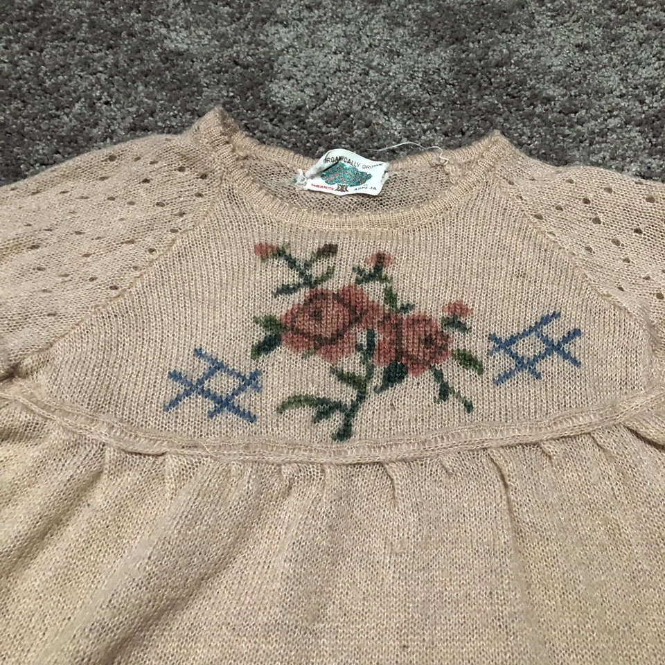 Suéter Floral Vintage Años 70 Arpeja Cultivado Orgánicamente Para Mujer XS/S Rosa Terroso Foto 3 de 4