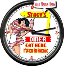 Personalized Ice Cream Parlor Shop Retro Diner Dairy Your Name Sign Wall Clock