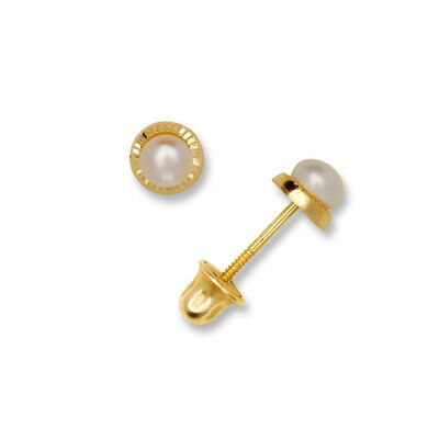 Echt 14K massiv Gold 4mm minimal kleine Einfassung Perle Schraubverschluss Ohrstecker Set