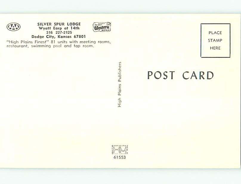 Unused Pre1980 SILVER SPUR LODGE MOTEL & RESTAURANT Dodge City KS