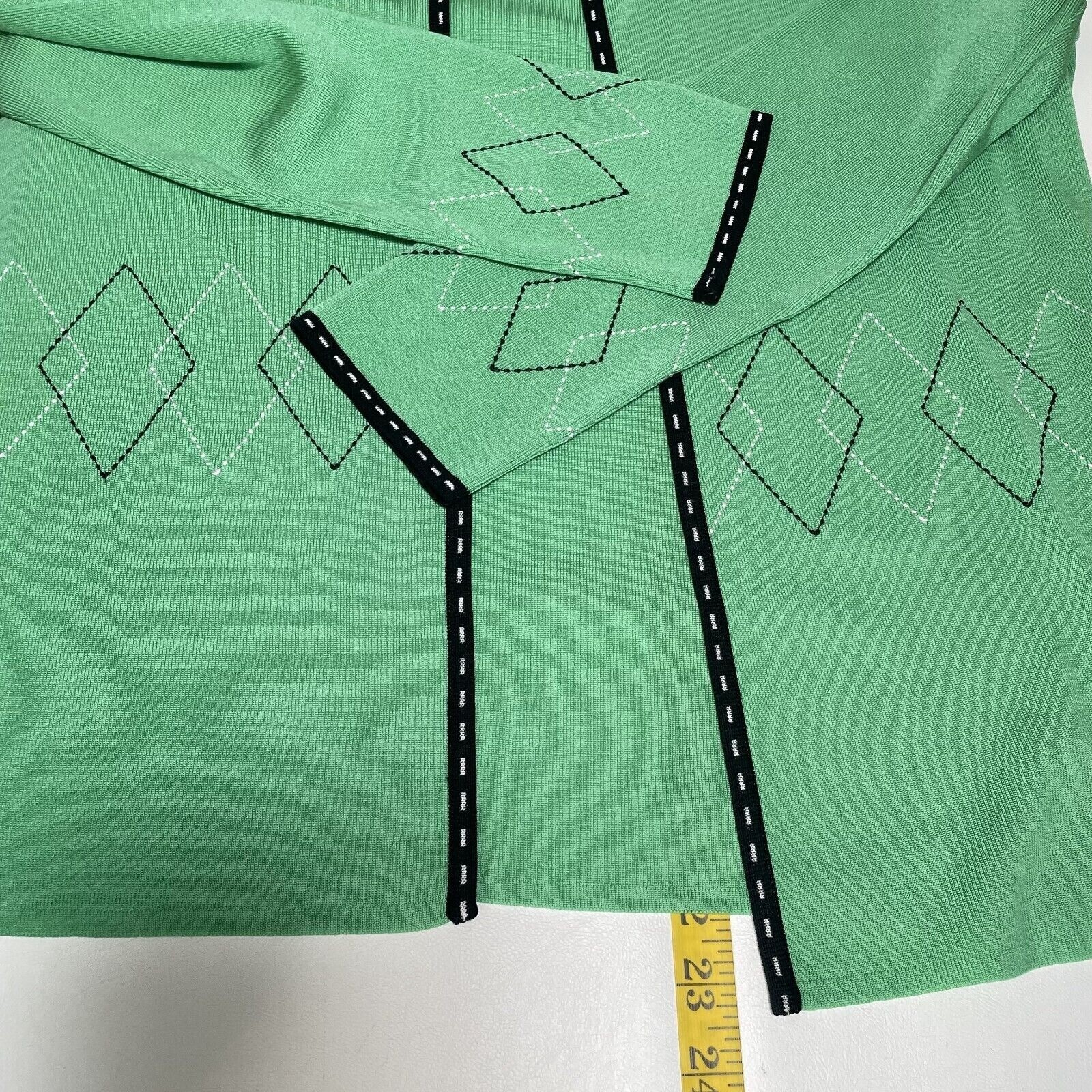 Ming Wang Knit Twin Set Womens XS Green Argyle Embroidered Cardigan Career Wear