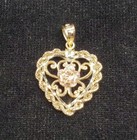 With Rose Gold Rose, Ej127 1.33g 14k Gold Heart Pendant