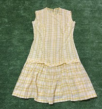 Vintage Yellow Plaid Handmade Junior Girls Dress See Measurements