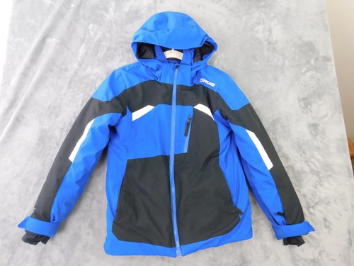 Spyder Ski Jacket Kids 14 Blue Hooded Colorblock Insulated Snow Winter Coat