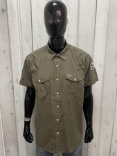 Men's Green Military Shirt Napapijri Geographic Size 2XL Patch Logo