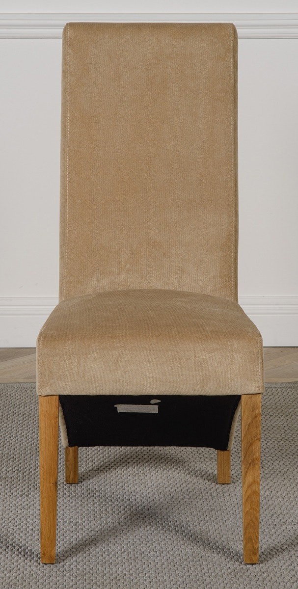 Lola Beige Fabric Dining Chairs | Curved Back Beige Dining Chairs with Oak Legs