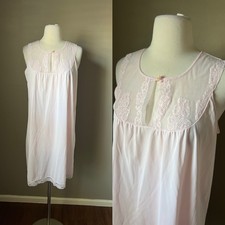 Vintage 70s Texsheen Nightgown Medium Pink Lace Chiffon Tank Babydoll Lingerie