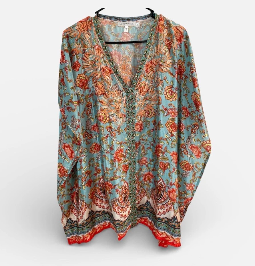 Love Kyla Zada Embroidered Silk Blend Floral Poncho Blouse – Women’s L
Opens in a new window or tab