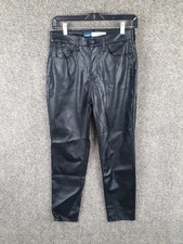 Old Navy High Rise OG Straight Faux Leather Pants Womens 2 Black Pockets Rock