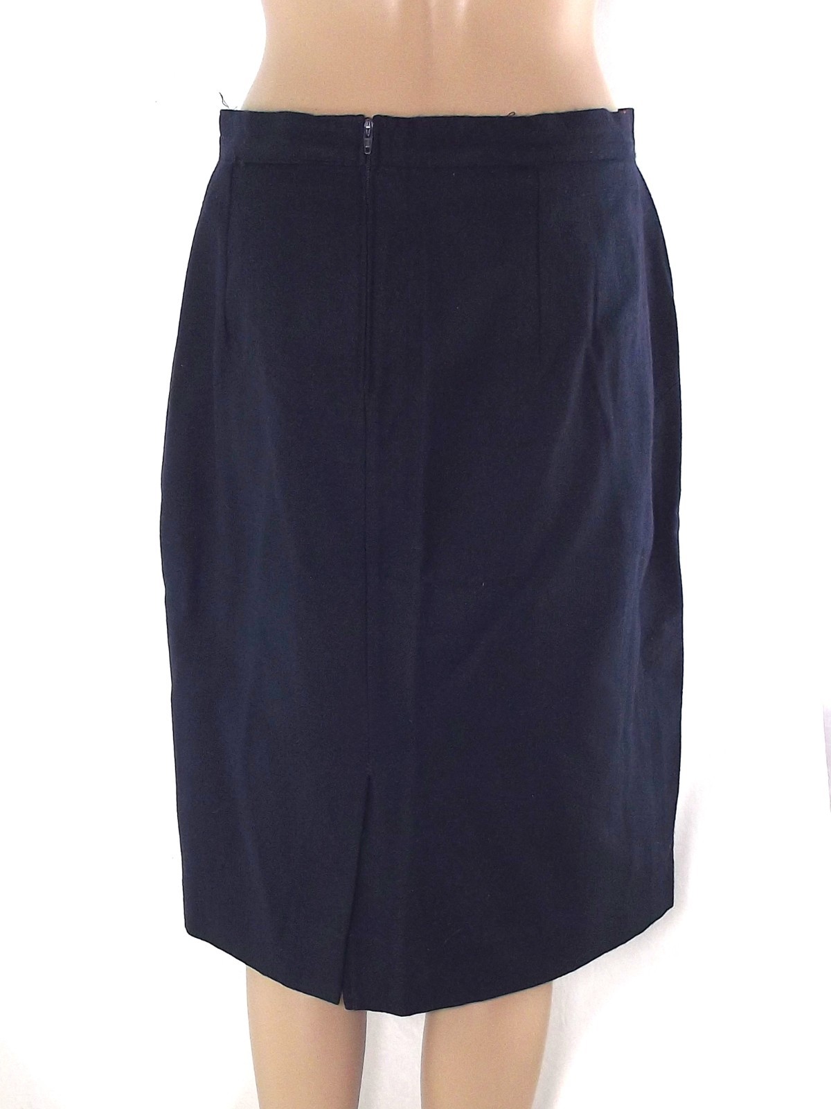 Gonna donna blu sartoriale dritta lana vergine foderata midi ginocchio L Large image 3