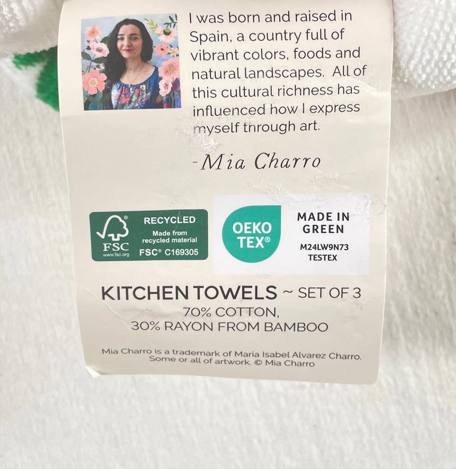 Mia Charro Kitchen Tea Towels Set of 3 Pink Giraffe Floral 18" X 28" NEW - Image 4 of 4