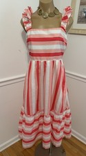 EXC  J. Crew  Pink & White Striped Ruffle Sleeveless Midi Beach Dress Sz 8