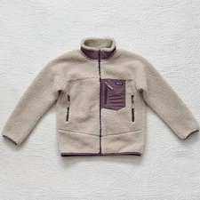 Patagonia Kids' Retro-X Fleece Jacket, Natural w/ Hyssop Purple (Sz M, 10)