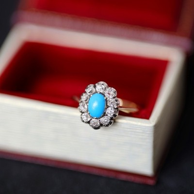 Antiker 18k Gold Cluster Ring Blume Gänseblümchen alter Minenschliff Diamant Verlobung
