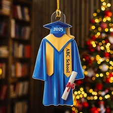 Personalized Graduation Gown Ornament With School Name, Graduation Ornament Gift