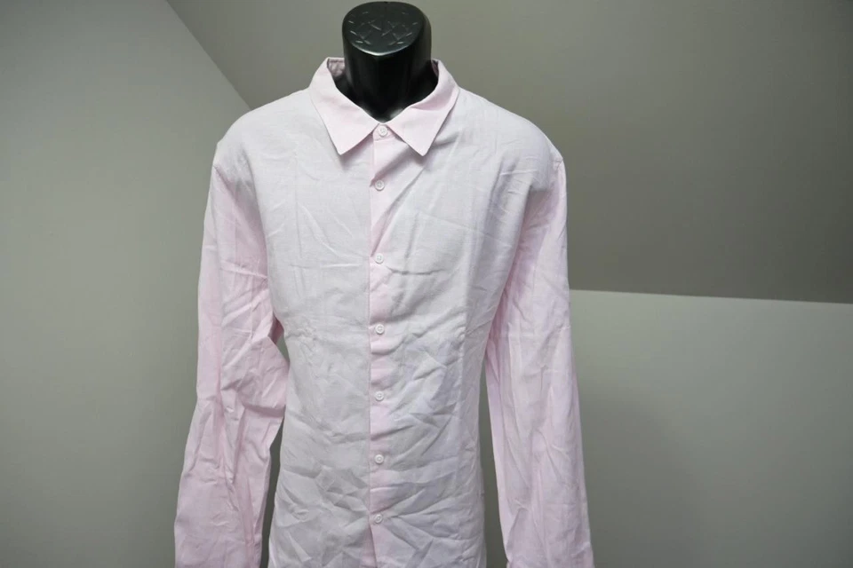 Camisa de vestir Onia de lino viscosa con botones rosa manga larga para hombre talla XL Foto 4 de 4