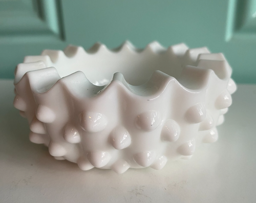 Small Vintage Fenton White Hobnail Milk Glass Ashtray / Trinket, Catch All Dish