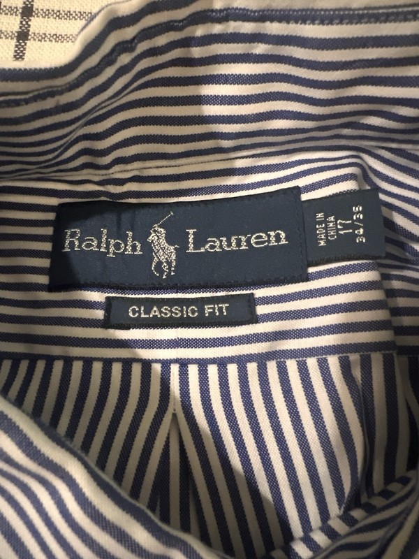 Ralph Lauren Classic Fit Blue/White Striped Button-Down Shirt Mens 17 1/2