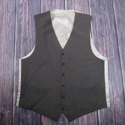 grey wool dress vest Suit Mens L Gray Striped 5-Button Belted 3 Piece Formal Waistcoat grey vest mens