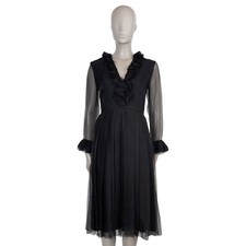 73184 auth GUCCI black silk 2022 ORGANZA SLEEVE RUFFLED Dress 42 M
