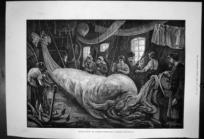 Alter antiker Druck Ballonherstellung Mr Coxwells Manufaktur am Seaford 1879 19.