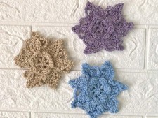 3 Handmade Crochet Flowers, Stars  Snowflakes   Beautiful Appliques  Ornaments