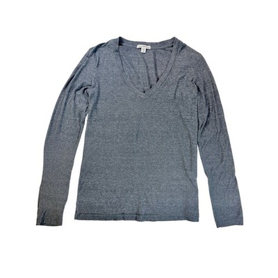 James Perse V-Neck Tee Women Size 2 Gray Long Sleeve Cotton Blend WAY3505CU