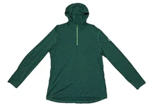 Icebreaker Merino Wool 200 Hoodie Pullover Top 1/2 Zip Green Striped Womens XL