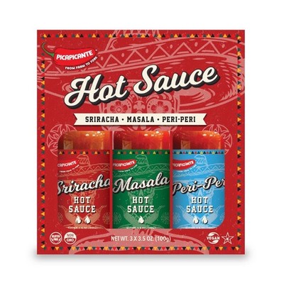 Picapicante Hot Sauce Variety Pack 3x100g Sriracha Masala Peri-Peri Vegan